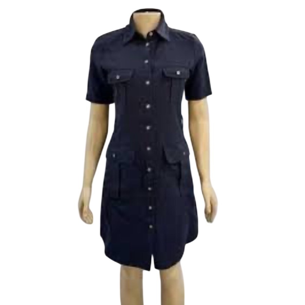 Zac & Rachel Navy Blue Utility Shirt Dress Size 12 Safari Military Chic Belted